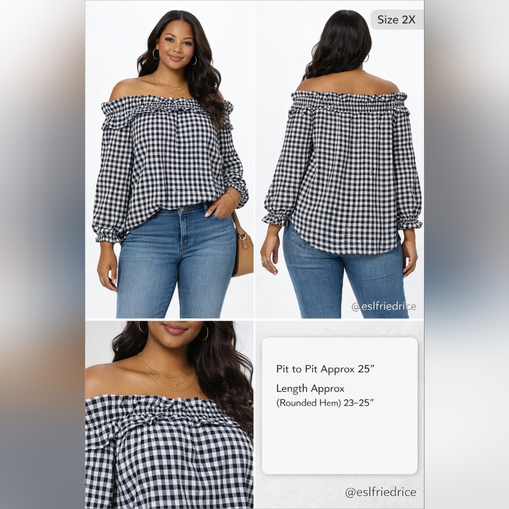 RACHEL Rachel Roy Women's Gingham Top Size 2X